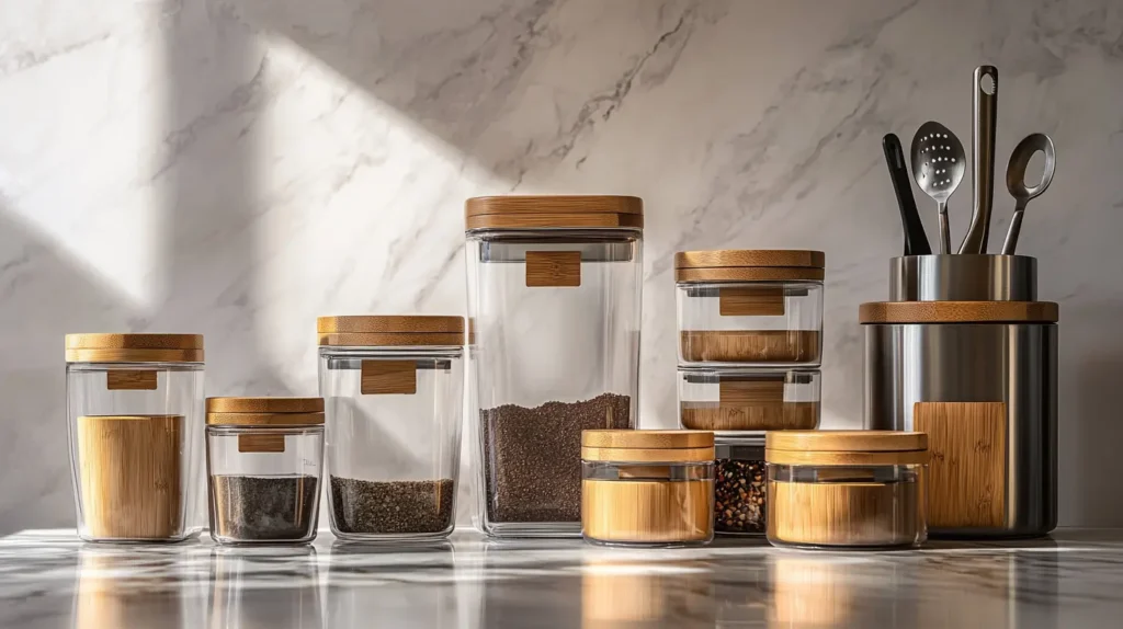 Professional meal prep containers and labeling system with glass containers and organization tools