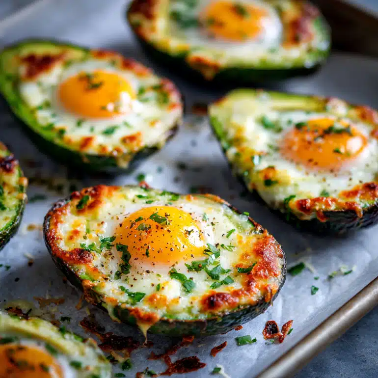 Baked avocado with egg and melted cheese inside