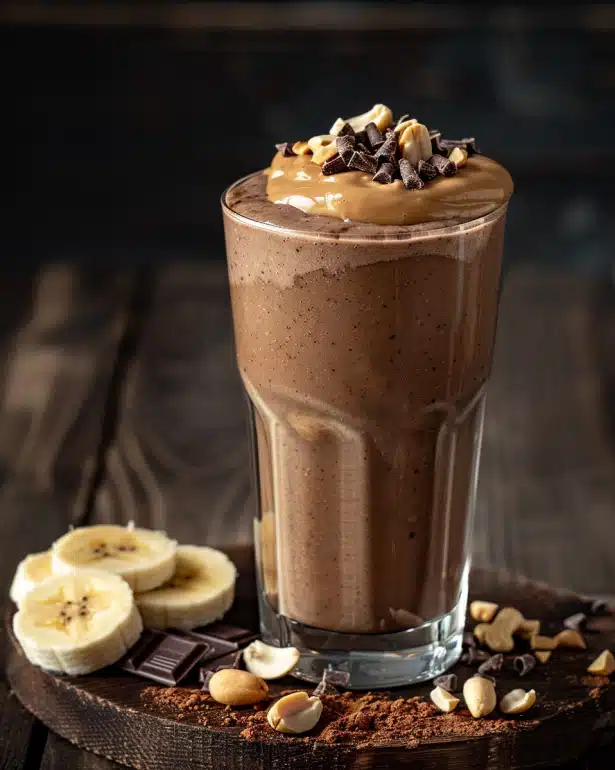 Chocolate peanut butter protein smoothie with banana - post-workout weight loss recipe
