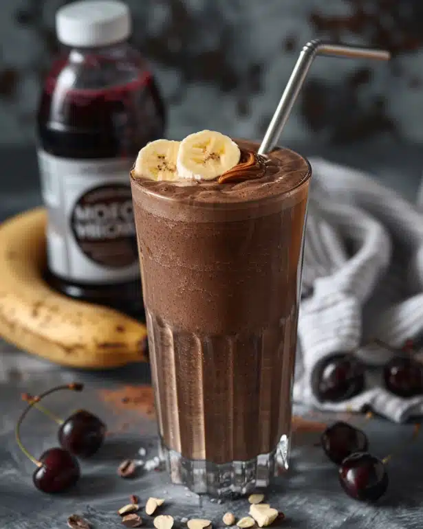 Complete Recovery Shake post-workout drink with whey protein, banana and tart cherry juice for muscle recovery