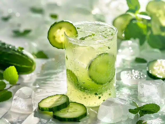 Heat stress recovery immune boosting drink with green tea aloe vera cucumber and chlorophyll for cooling and recovery