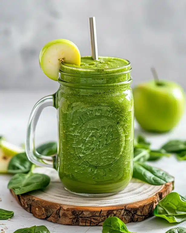 Green protein smoothie with spinach and apple - Metabolic Green Machine recipe for weight loss