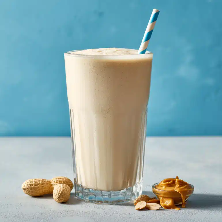 Milk protein shake with peanut butter and protein powder