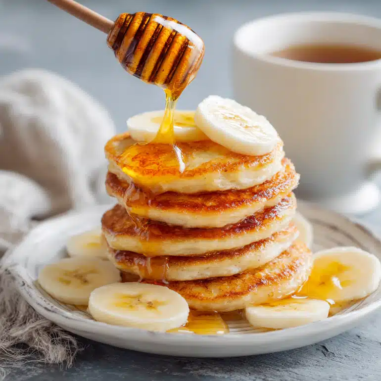 Protein pancakes made from eggs, oats, and cottage cheese stacked on plate