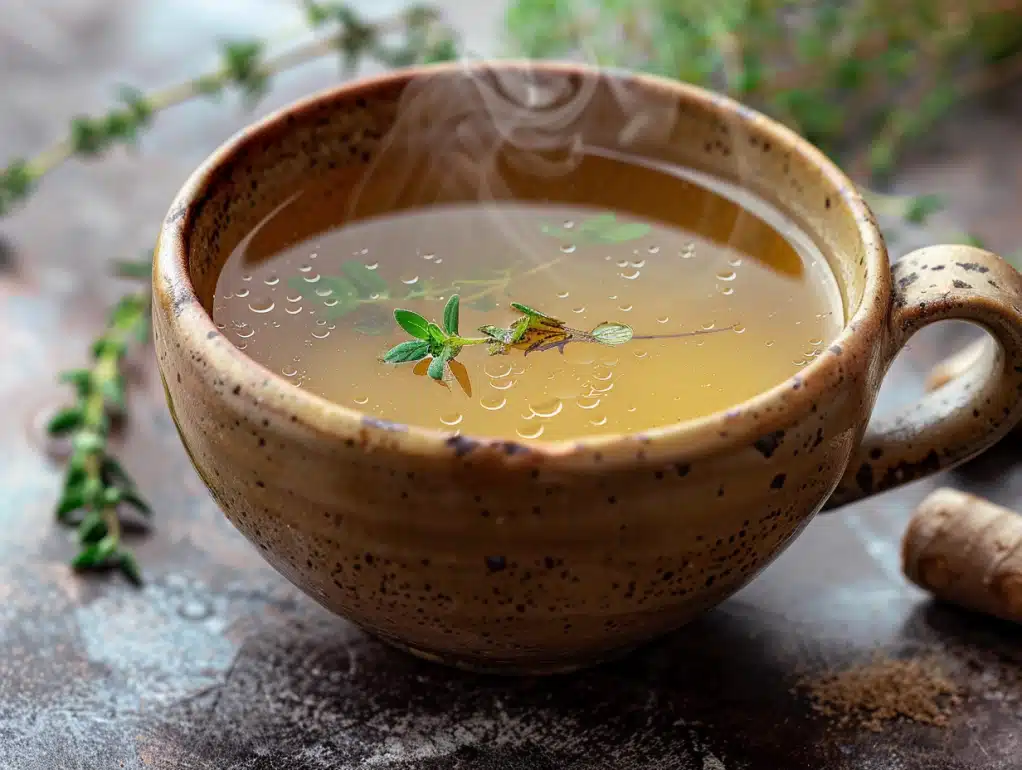 Respiratory recovery immune boosting drink with thyme marshmallow root slippery elm licorice for respiratory support and healing