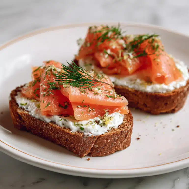 Smoked salmon toast with cream cheese on whole grain bread