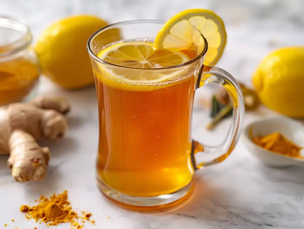 Spring detox immunity elixir immune boosting drinks with lemon ginger turmeric and nettle for seasonal cleansing