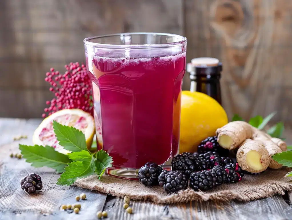 Travel immunity shield immune boosting drink with elderberry zinc vitamin D and probiotics for travel immune protection