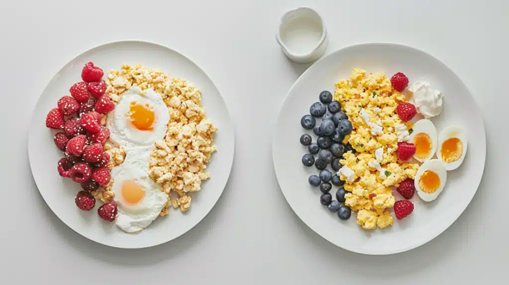 High-protein breakfast weight loss portion control comparison showing proper serving sizes for effective weight loss