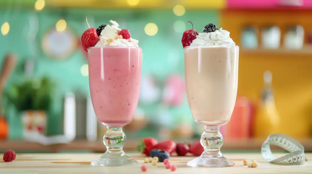 Before and after comparison showing typical smoothie versus high-protein weight loss smoothie with nutrition differences