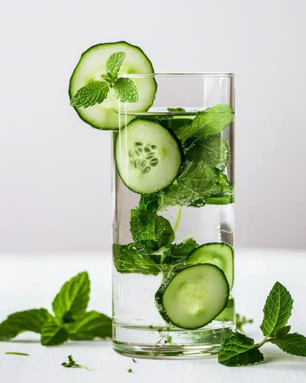 Lymphatic Drainage detox drink with cucumber, mint, and nettle for circulation support and natural bloating reduction