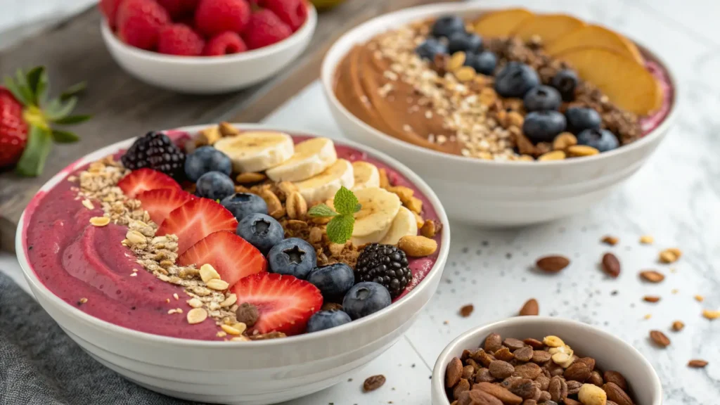 protein-smoothie-bowls-with-chocolate-peanut-butter