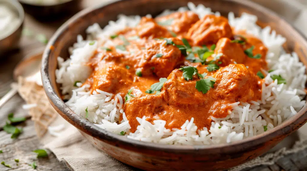 Butter chicken served