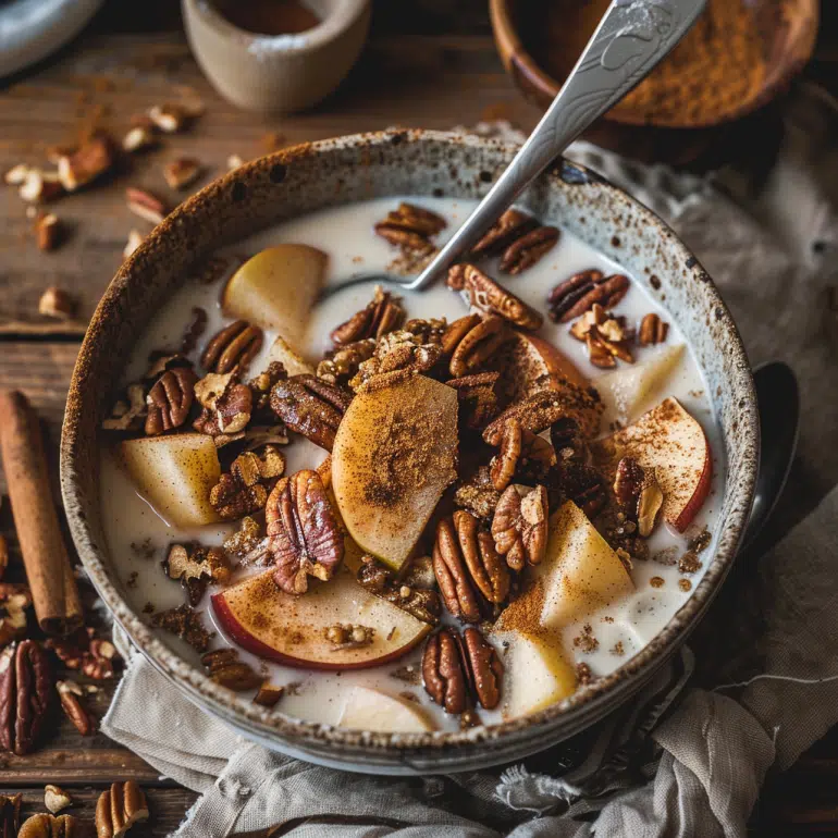 Apple pie comfort protein cereal alternative with apples, pecans and cinnamon
