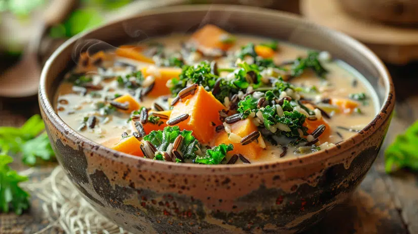 bowl of autumn wild rice soup