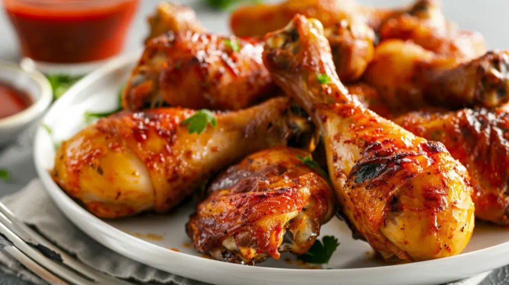 Golden crispy oven-baked chicken drumsticks with perfectly crisped skin