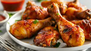 Golden crispy oven-baked chicken drumsticks with perfectly crisped skin