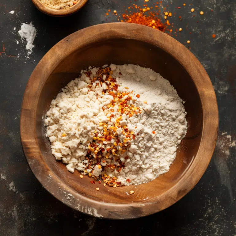 Seasoned flour and cornstarch coating mixture for popcorn chicken