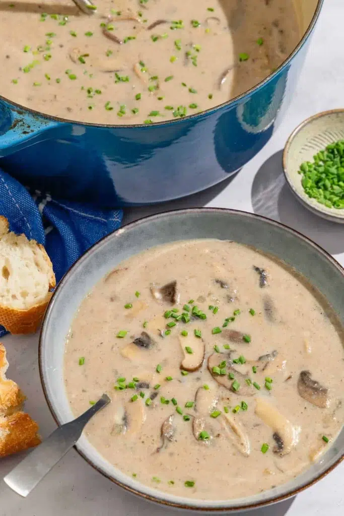 Creamy and delicious homemade mushroom soup served in a bowl
