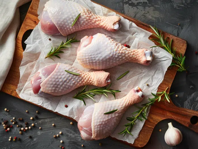 Patting chicken drumsticks completely dry with paper towels