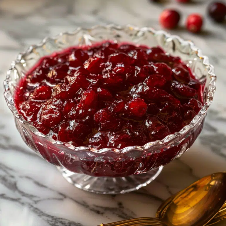 Finished cranberry sauce chilled in refrigerator overnight