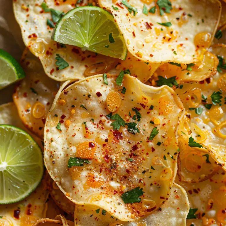 Spicy lime rice paper chips with chili powder and lime zest