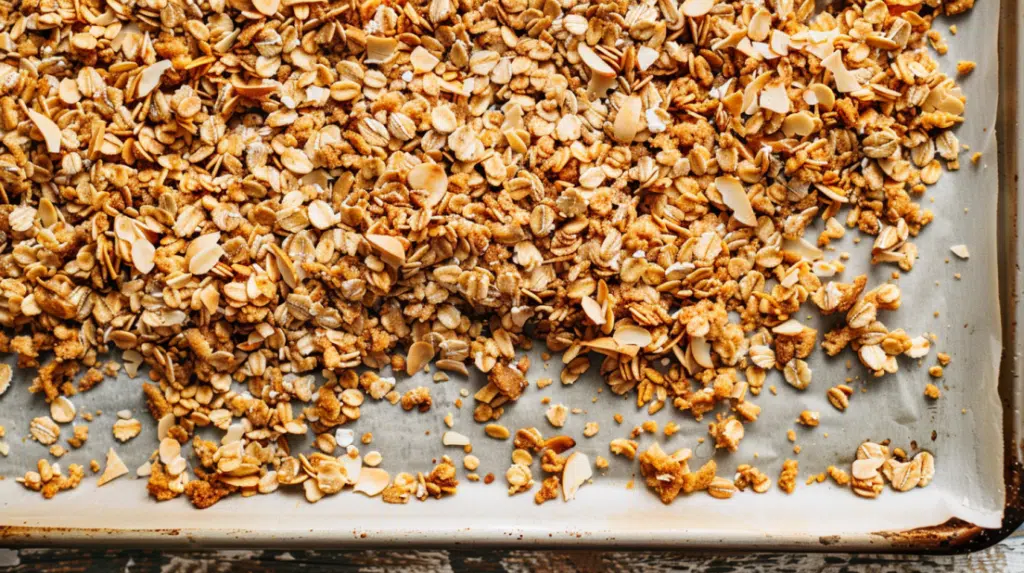 Toasting protein cereal alternative on baking sheet until golden brown