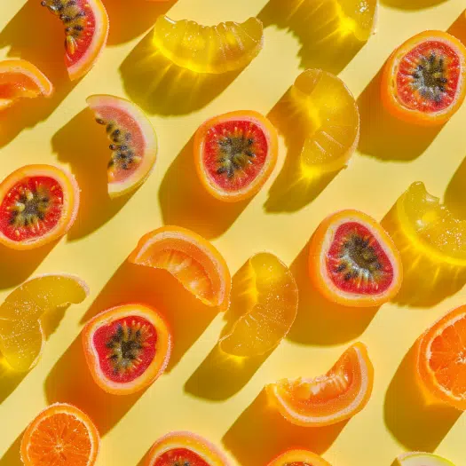 Tropical Swedish candy variation with passion fruit and mango flavors