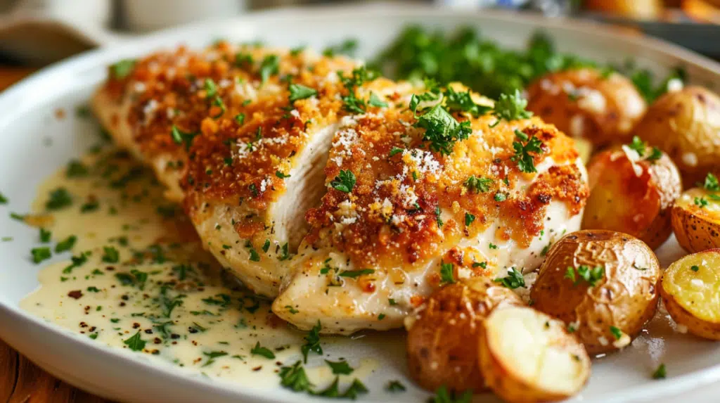 Garlic parmesan crockpot chicken and potatoes