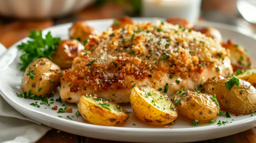 Garlic parmesan crockpot chicken and potatoes