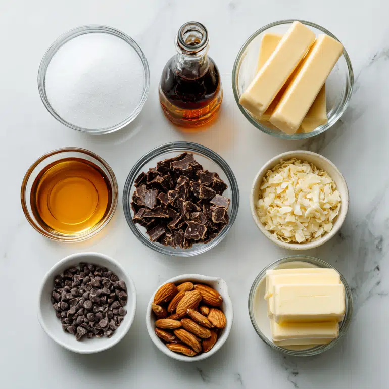 Overhead flat lay ingredients for classic toffee