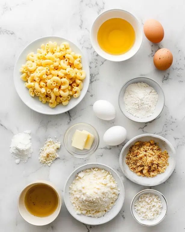 all ingredients for fried mac and cheese bites