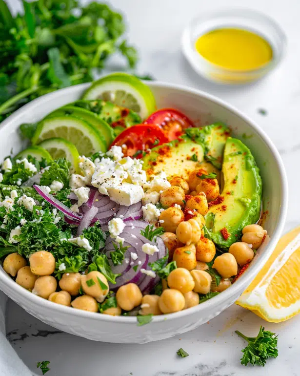 chickpea feta avocado salad