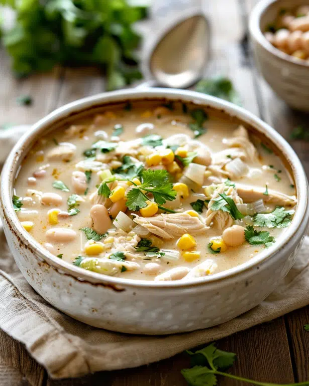 comforting bowl of Healthy High Protein White Chicken Chili