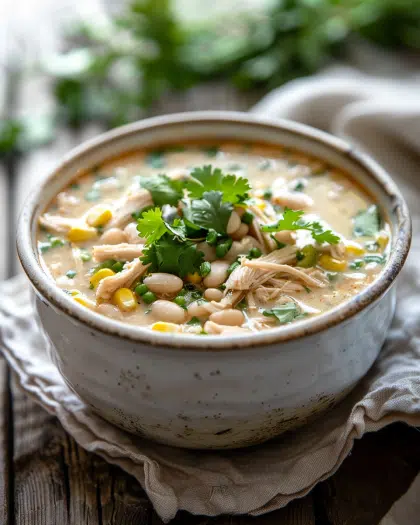 comforting bowl of Healthy High Protein White Chicken Chili