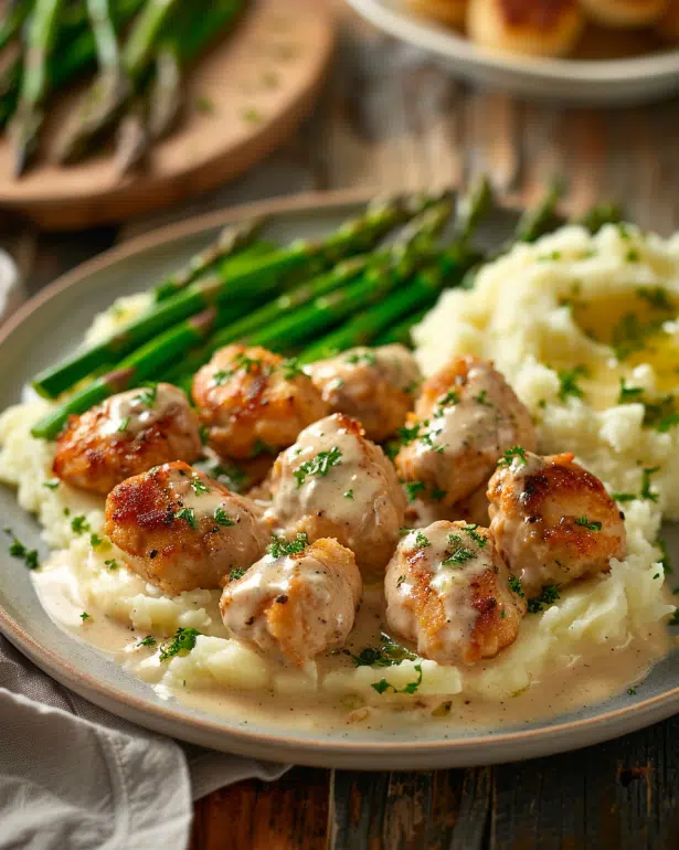 creamy chicken bites in rich cream cheese sauce