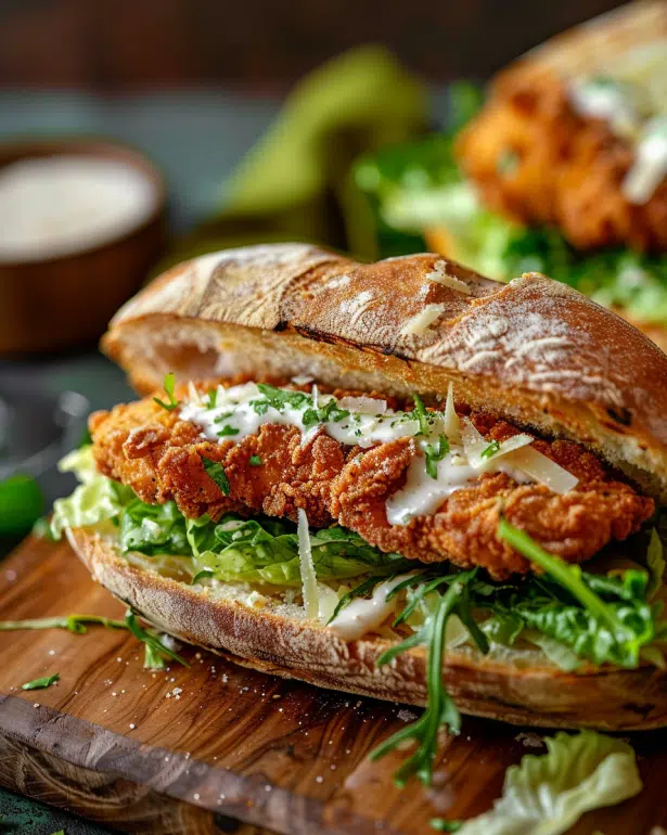 crispy chicken caesar sandwich serving