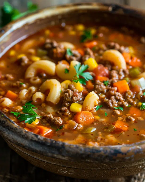 hearty beef and macaroni soup