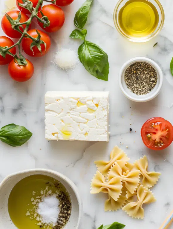 ingredients for baked feta pasta