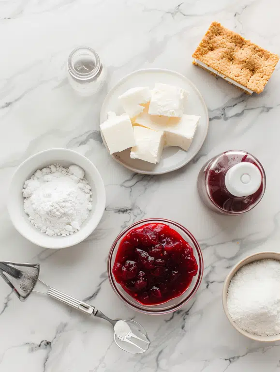 ingredients for no-bake cranberry cheesecake