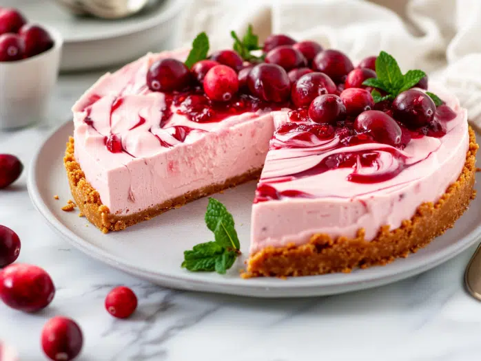 no-bake creamy cranberry cheesecake
