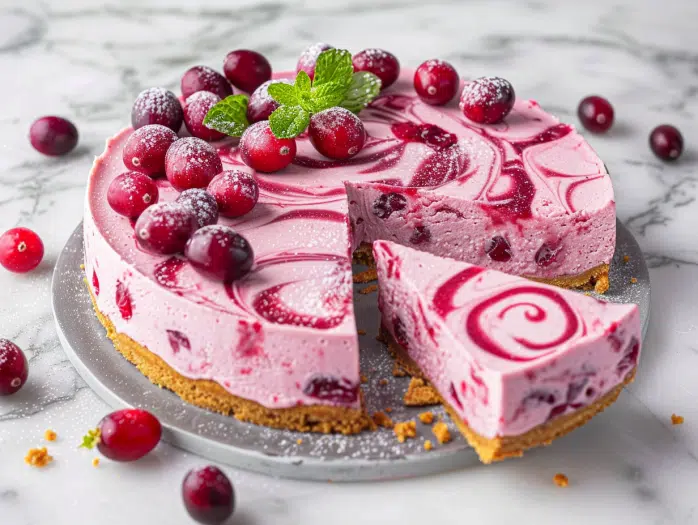 no-bake creamy cranberry cheesecake