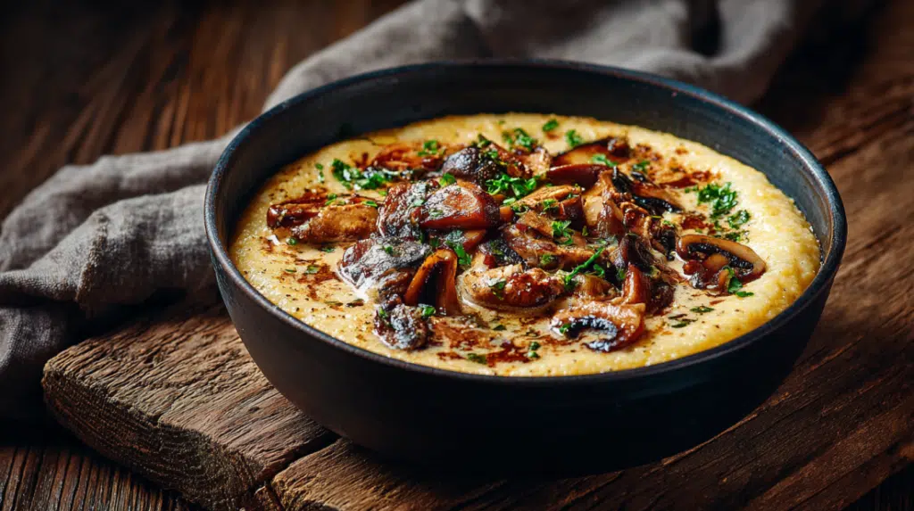Creamy Garlic Polenta With Mushrooms