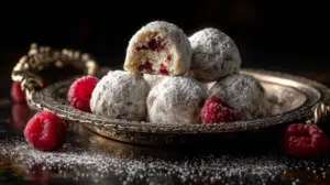 Raspberry Almond Snowball Cookies