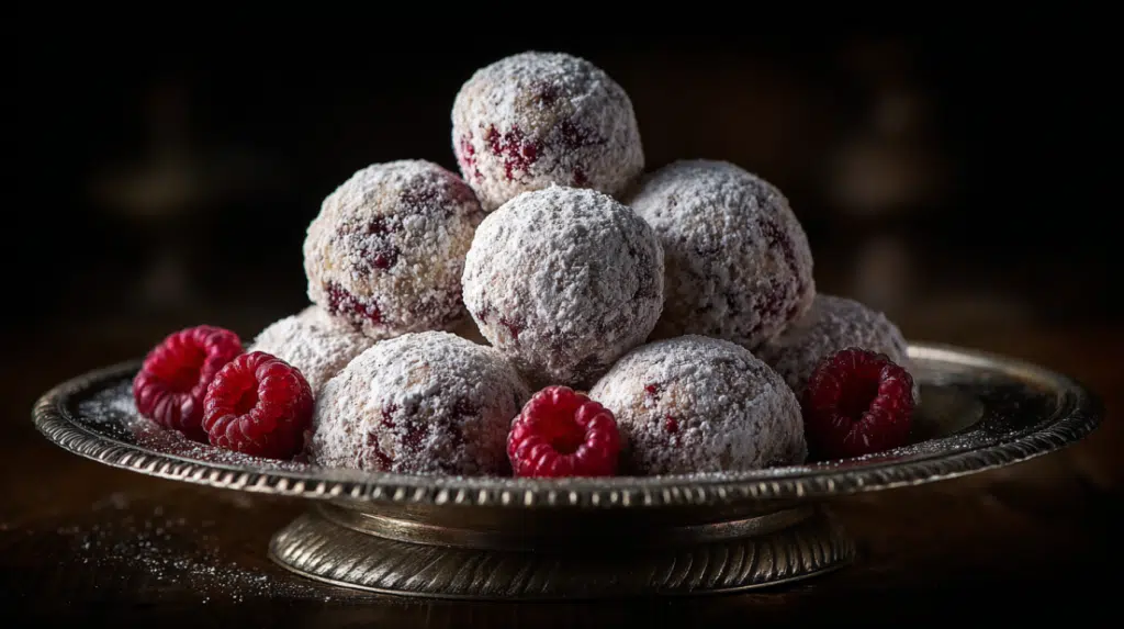 Raspberry Almond Snowball Cookies