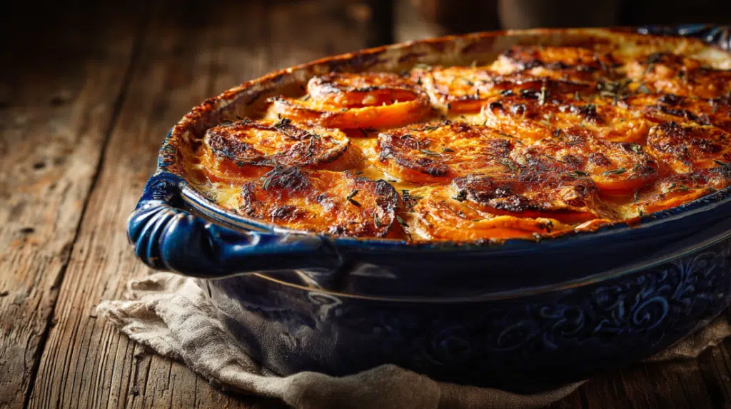 Scalloped sweet potatoes baked