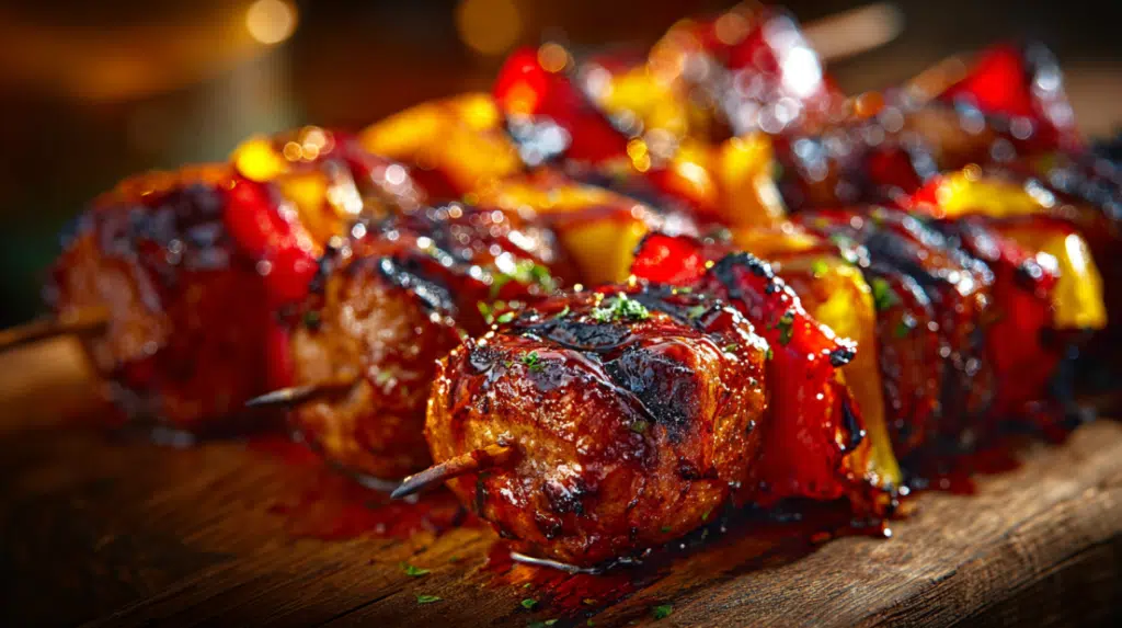 Sizzling grilled Bratwurst kabobs