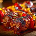 Sizzling grilled Bratwurst kabobs
