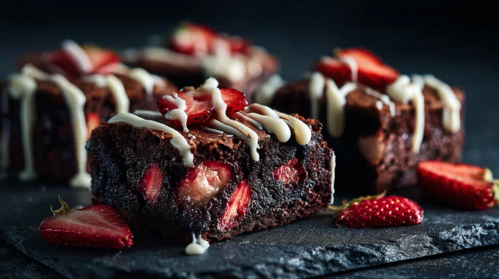 Strawberry Brownies with White Chocolate Ganache