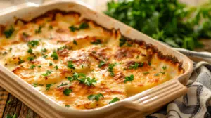 baked three-cheese au gratin potatoes